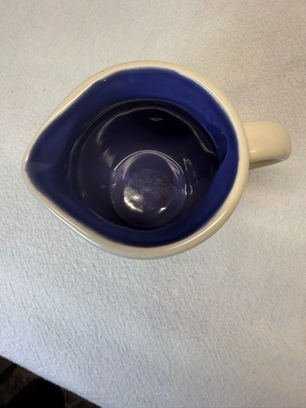 VTG Pfalzgraff Rio Stoneware Creamer blue & gray bands white body blue interior.